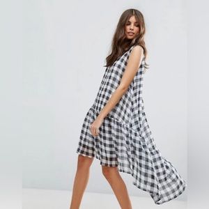 ASOS Gingham trapeze smock dress with dipped hem